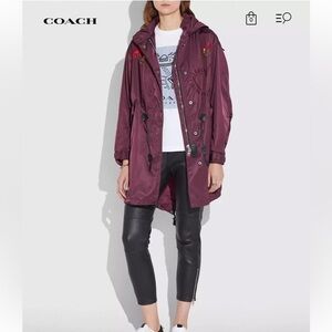 Coach x Keith Haring Maroon Black Floral Embroidered Parka Jacket Like New